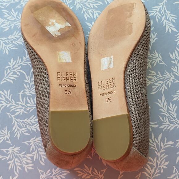 Eileen Fisher Sz 5.5 Taupe Ballet Flats with Woven Texture Lightweight Stretch - Picture 9 of 11